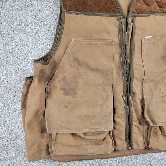 VINTAGE Carhartt Men's Duck Hunting Vest 2XL Brown V Neck Pockets Zip Outdoor - Picture 7 of 16